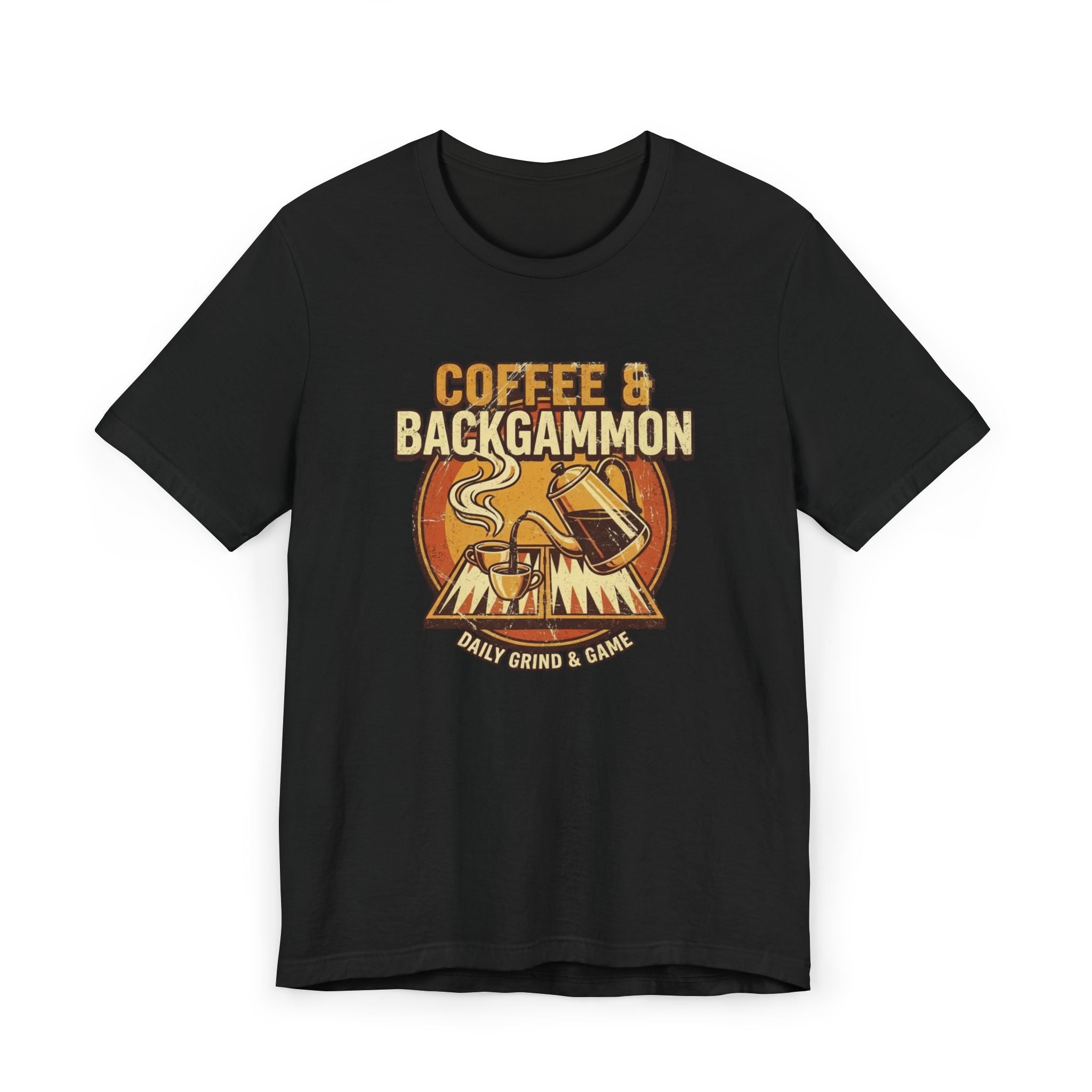 Coffee & Backgammon Unisex Jersey T-Shirt— Retro Game Night Tee