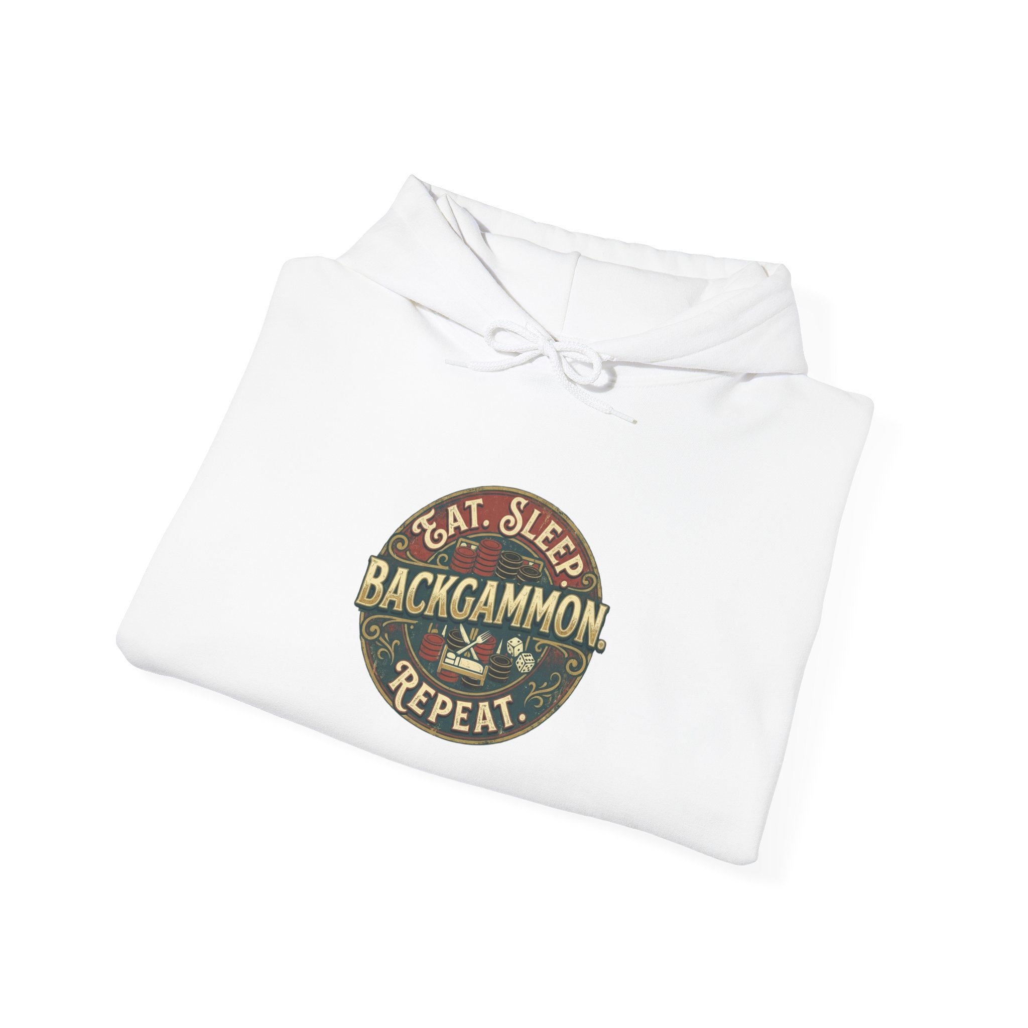 Eat. Sleep. Backgammon. Repeat. Unisex Heavy Blend™ Hooded Sweatshirt - Vintage Game Night Sweatshirt