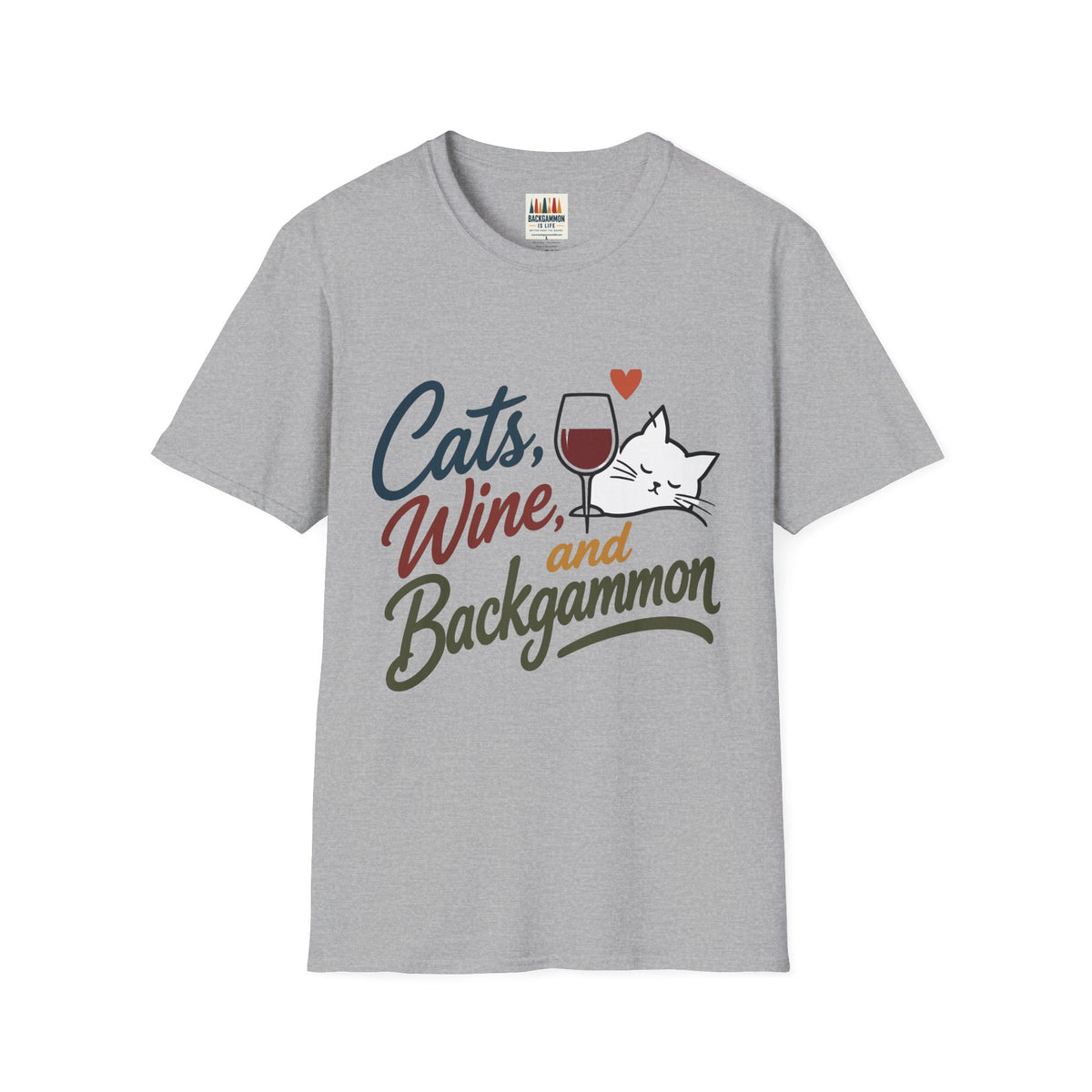 Cats, Wine & Backgammon T-Shirt — Funny Cat Lover Graphic Tee