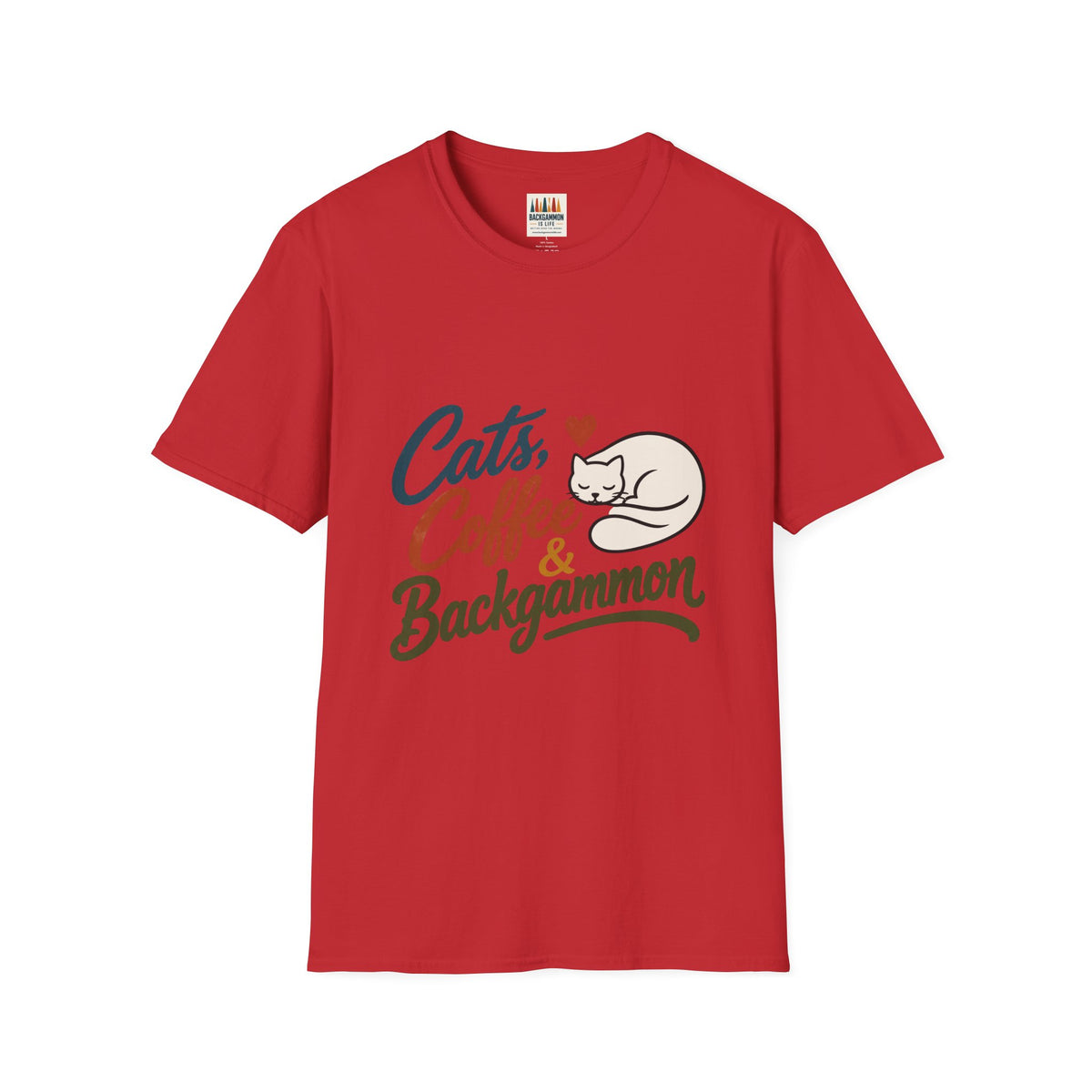 Cats, Coffee & Backgammon 2 T-Shirt — Retro Cat Lover Tee