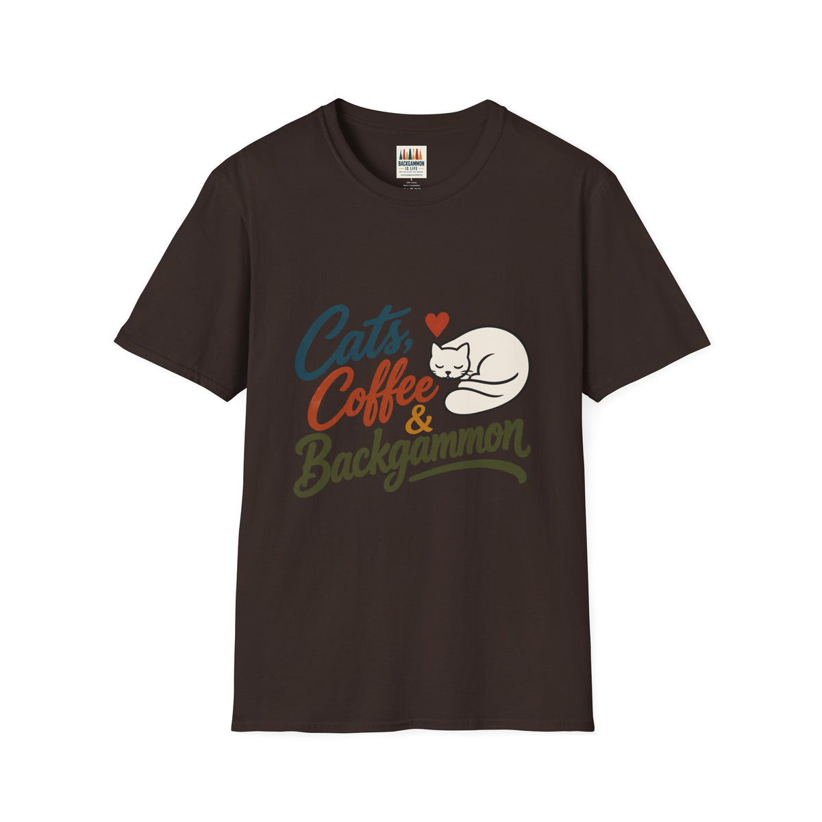 Cats, Coffee & Backgammon 2 T-Shirt — Retro Cat Lover Tee