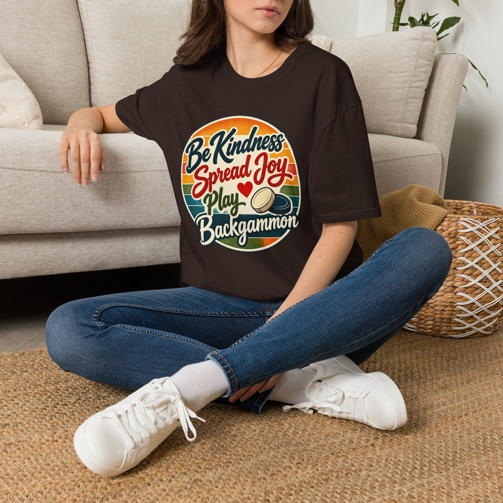 Backgammon T-Shirt — “Be Kindness Spread Joy Play Backgammon 2” Retro Graphic Tee