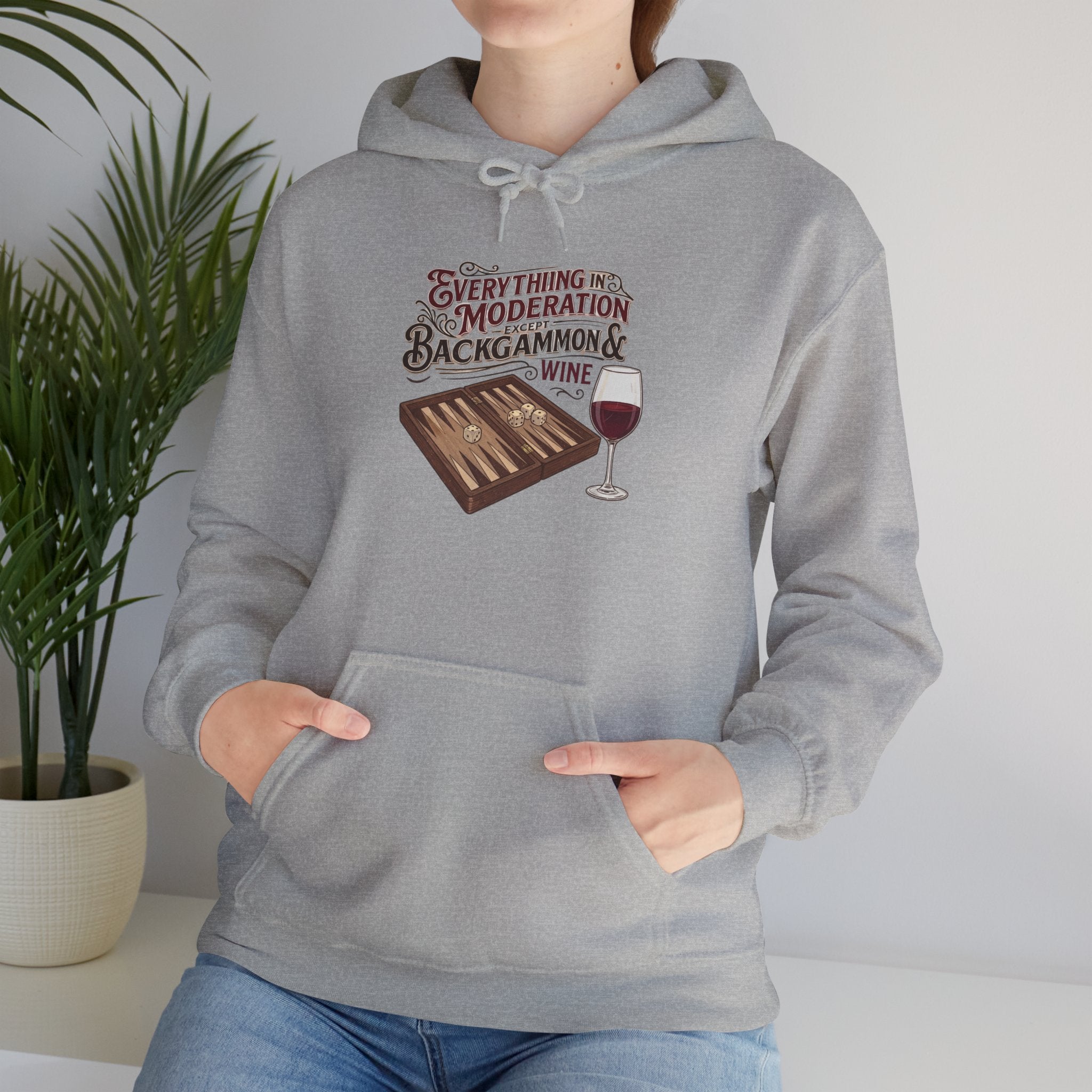 Everything In Moderation Except Backgammon And Wine Unisex Heavy Blend™ Hooded Sweatshirt – Casual Game Night Sweatshirt