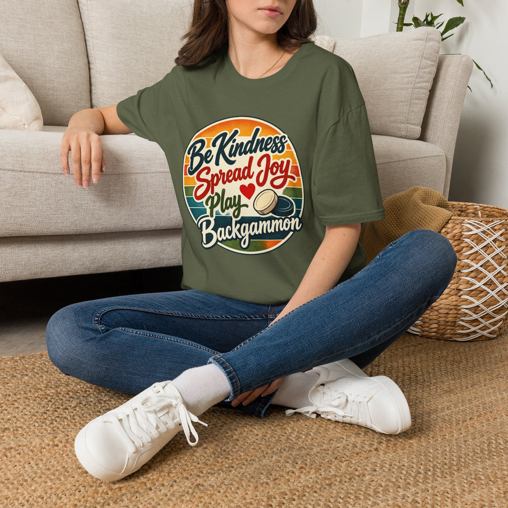 Backgammon T-Shirt — “Be Kindness Spread Joy Play Backgammon 2” Retro Graphic Tee