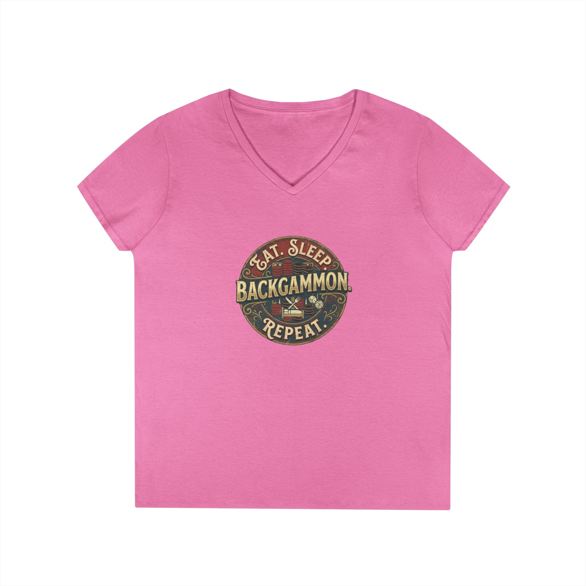 Eat. Sleep. Backgammon. Repeat. Ladies' V-Neck T-Shirt