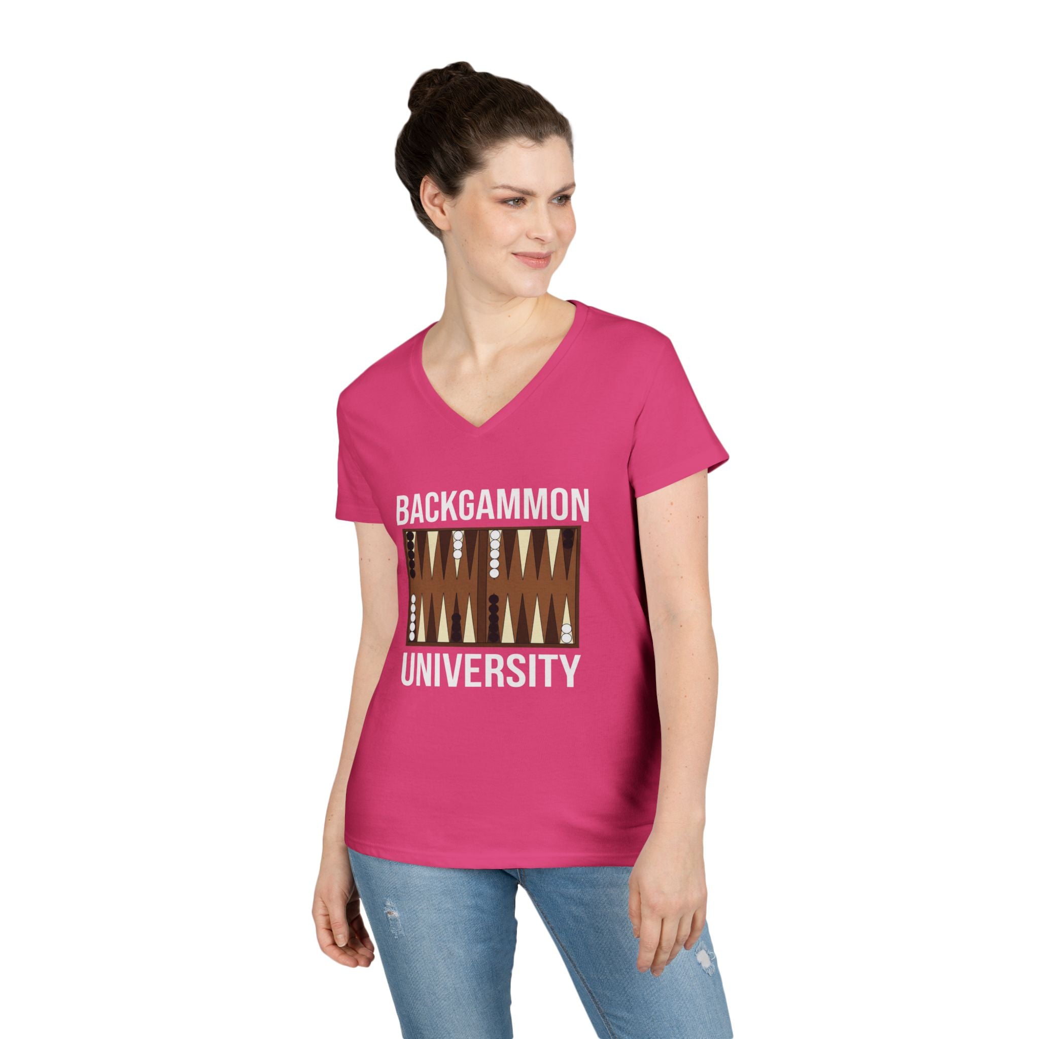 Backgammon University Ladies' V-Neck T-Shirt — Backgammon Board Graphic Tee