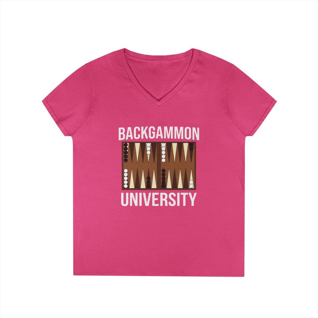 Backgammon University Ladies' V-Neck T-Shirt — Backgammon Board Graphic Tee