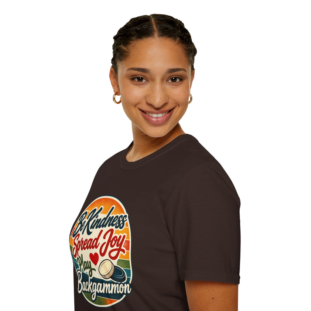 Backgammon T-Shirt — “Be Kindness Spread Joy Play Backgammon 2” Retro Graphic Tee