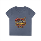 Music City Backgammon Open Ladies' V-Neck T-Shirt — Nashville Guitar & Dice Tournament Tee