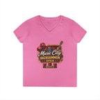 Music City Backgammon Open Ladies' V-Neck T-Shirt — Nashville Guitar & Dice Tournament Tee