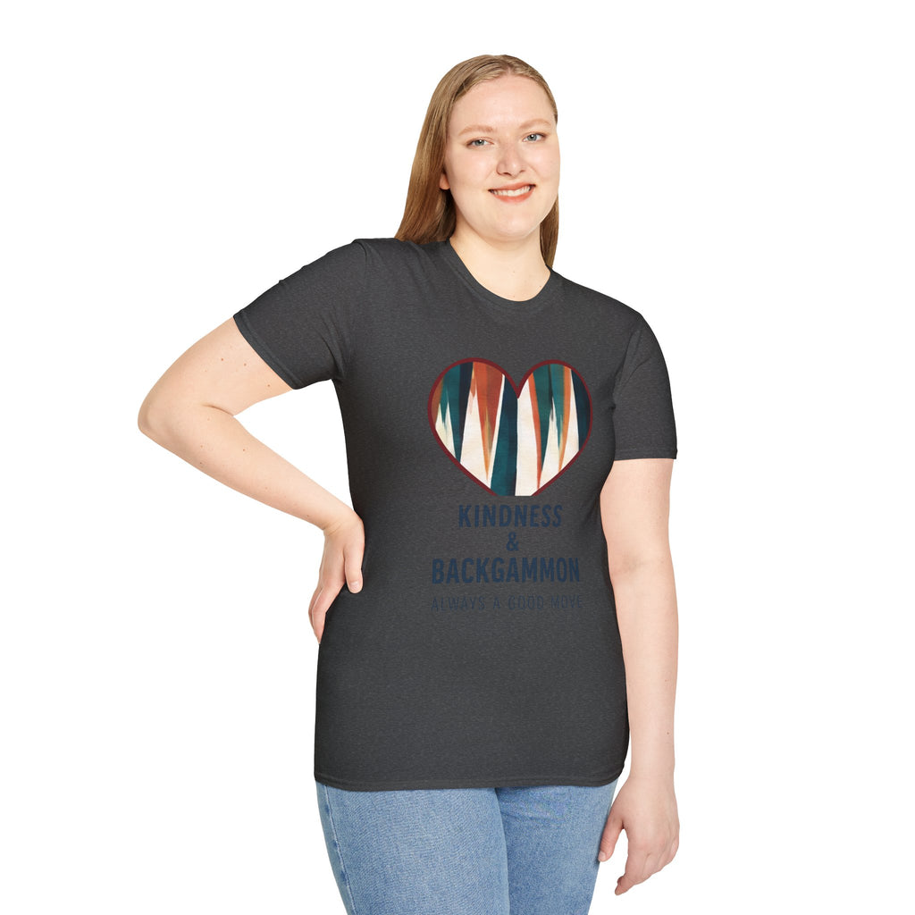 Backgammon Heart T-Shirt — "Kindness & Backgammon: Always a Good Move"