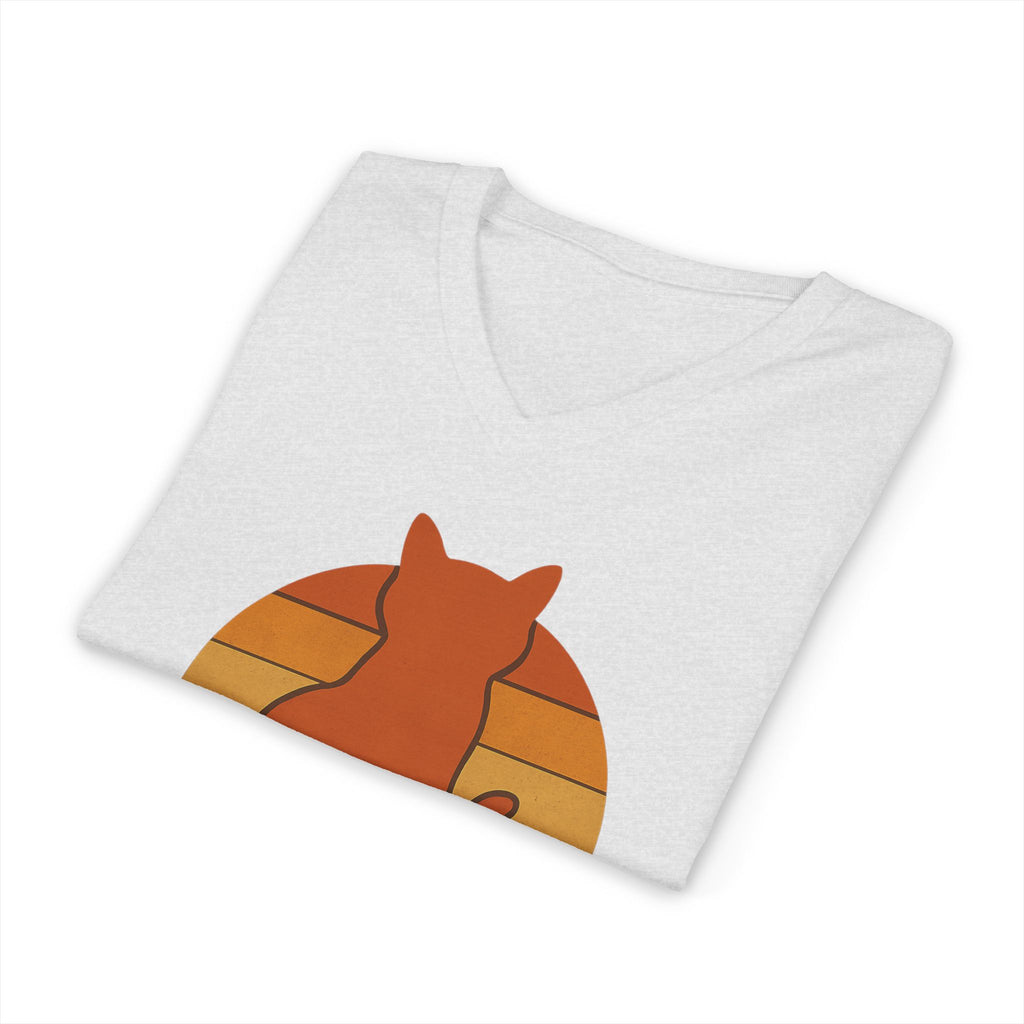 Cats & Backgammon V‑Neck Tee — Vintage Retro Cat Graphic Shirt
