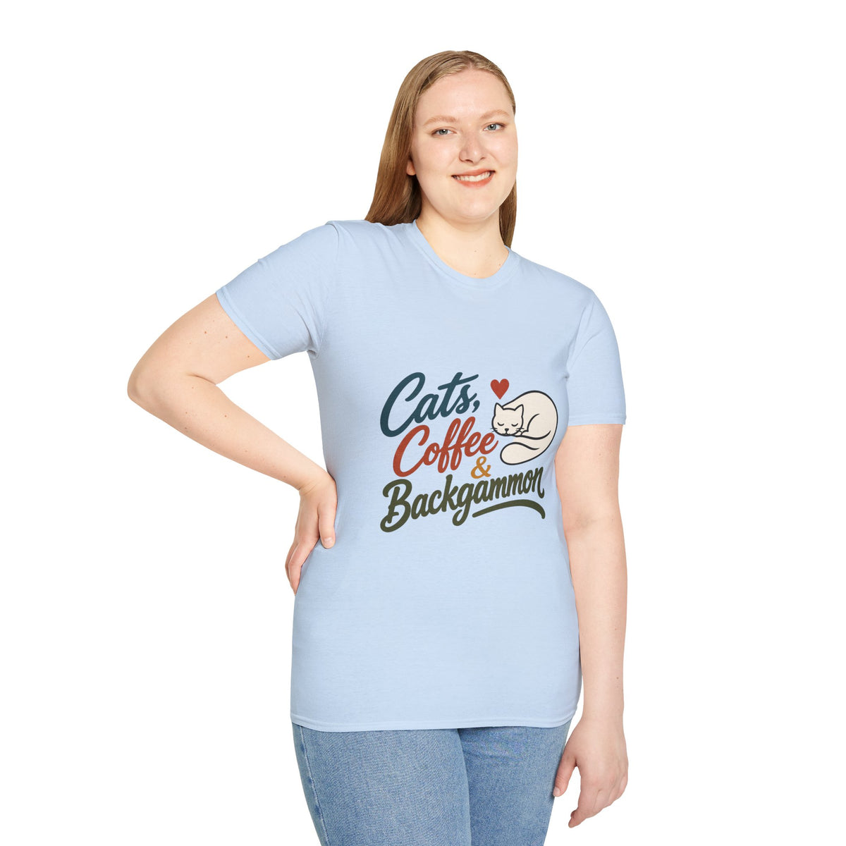 Cats, Coffee & Backgammon 2 T-Shirt — Retro Cat Lover Tee