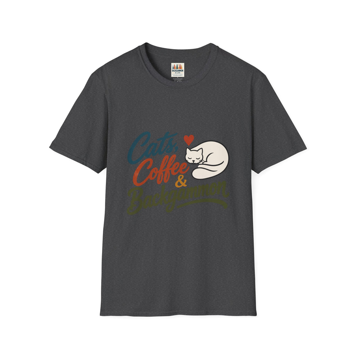 Cats, Coffee & Backgammon 2 T-Shirt — Retro Cat Lover Tee