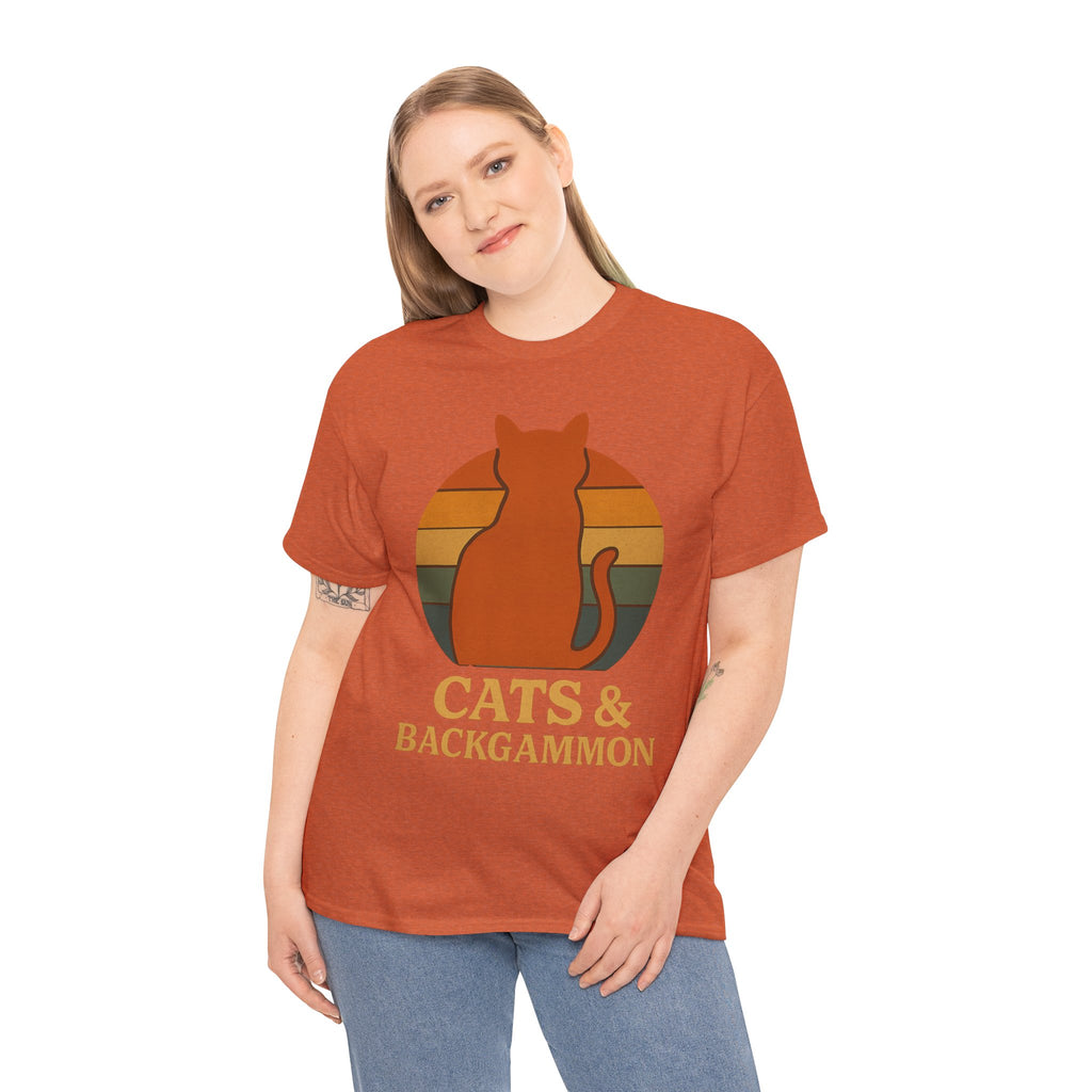 Retro Cat Silhouette Cats & Backgammon T-Shirt | Vintage Sunset Cat Tee