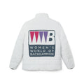 Women’s Puffer Jacket — WWB “Women’s World of Backgammon” Logo Winter Coat