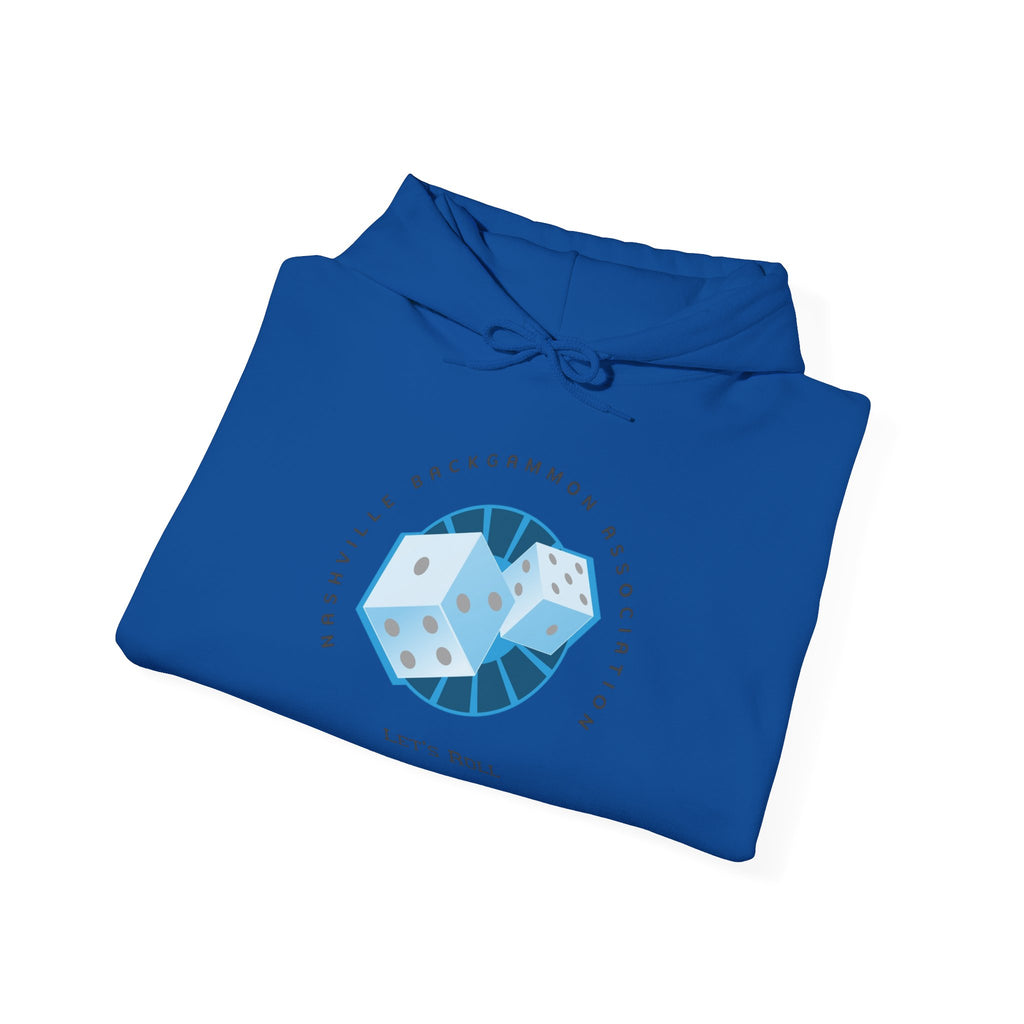 Nashville Backgammon Association Hoodie - 'Let's Roll' Blue Dice Graphic Gaming