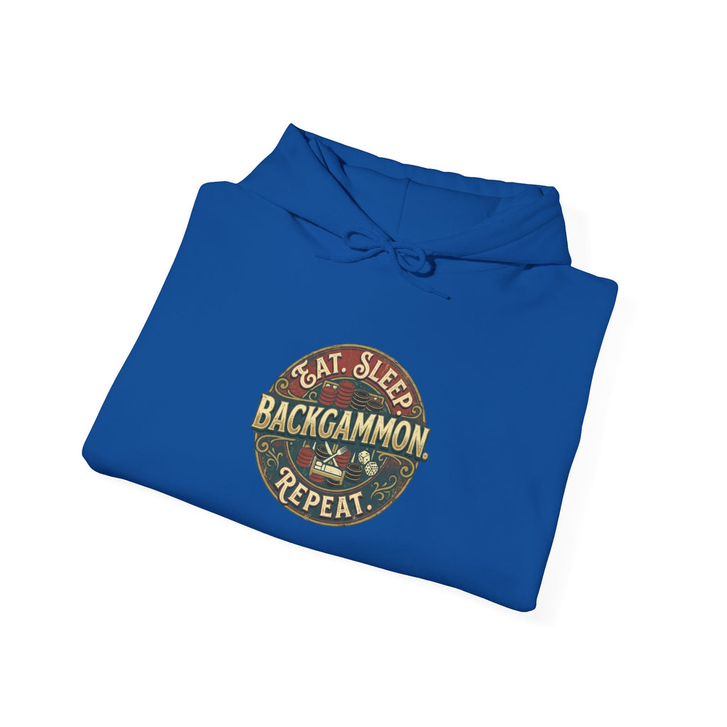 Eat. Sleep. Backgammon. Repeat. Unisex Heavy Blend™ Hooded Sweatshirt - Vintage Game Night Sweatshirt