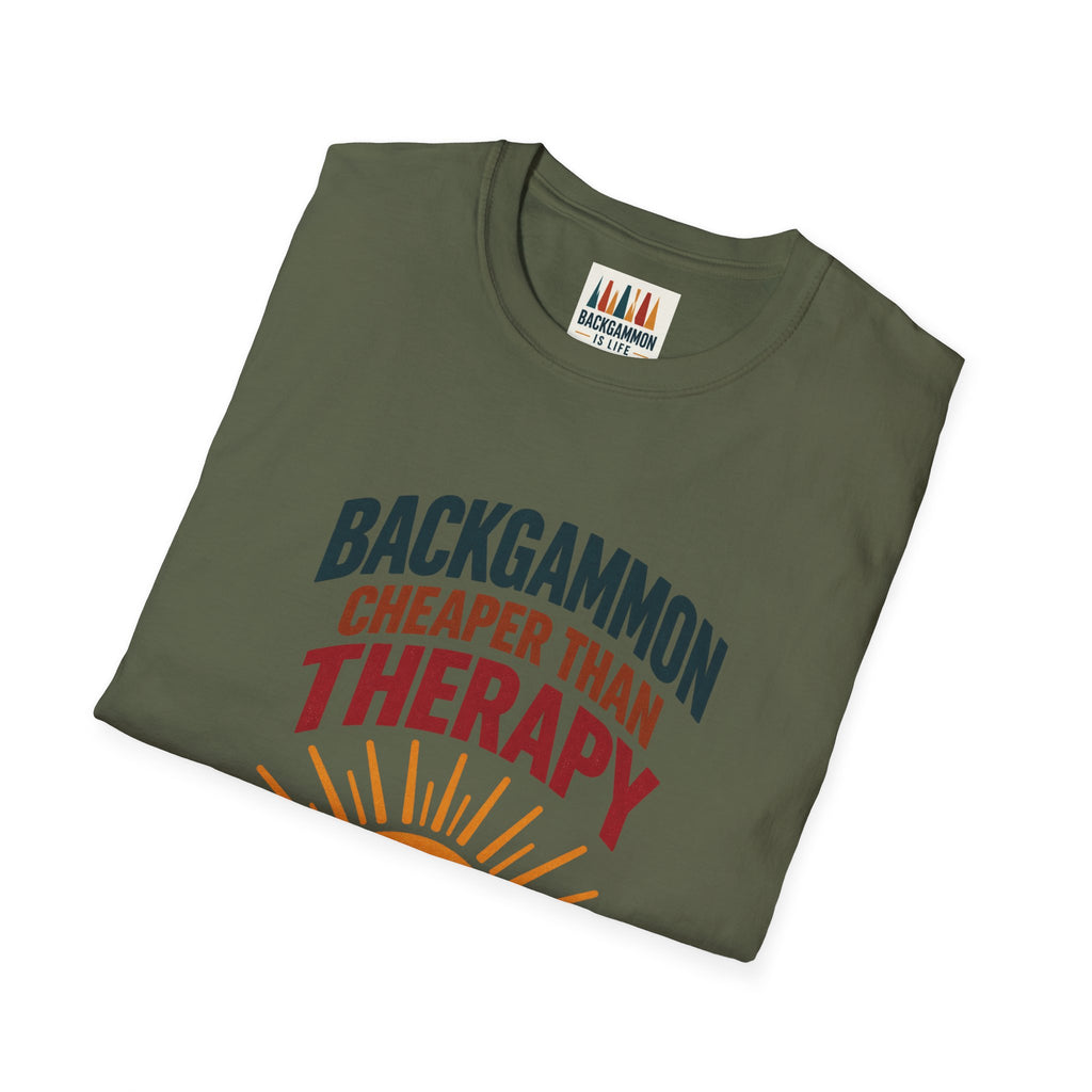 Backgammon Cheaper Than Therapy T-Shirt – Retro Sunset Board Game Tee