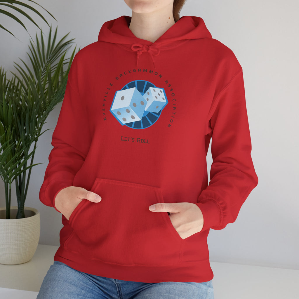 Nashville Backgammon Association Hoodie - 'Let's Roll' Blue Dice Graphic Gaming