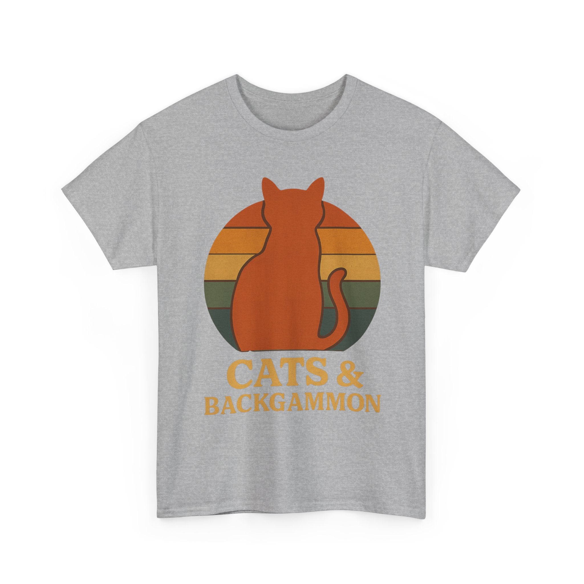 Retro Cat Silhouette Cats & Backgammon T-Shirt | Vintage Sunset Cat Tee