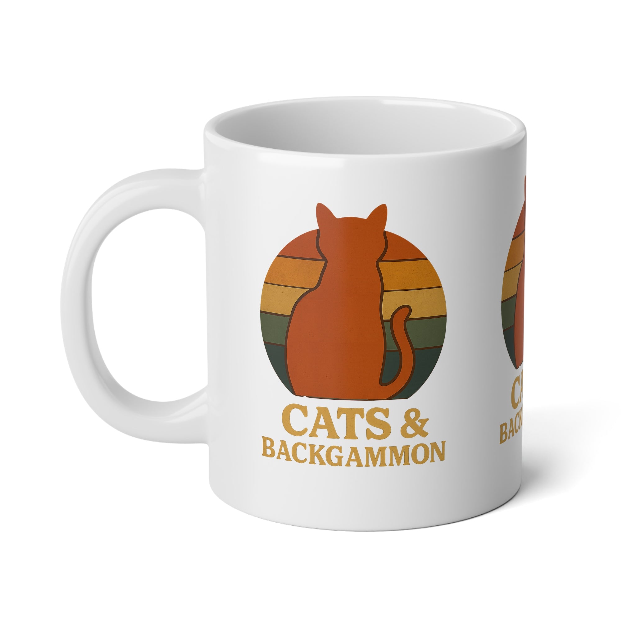 Cats & Backgammon 20oz Jumbo Mug — Retro Cat Silhouette Coffee Cup