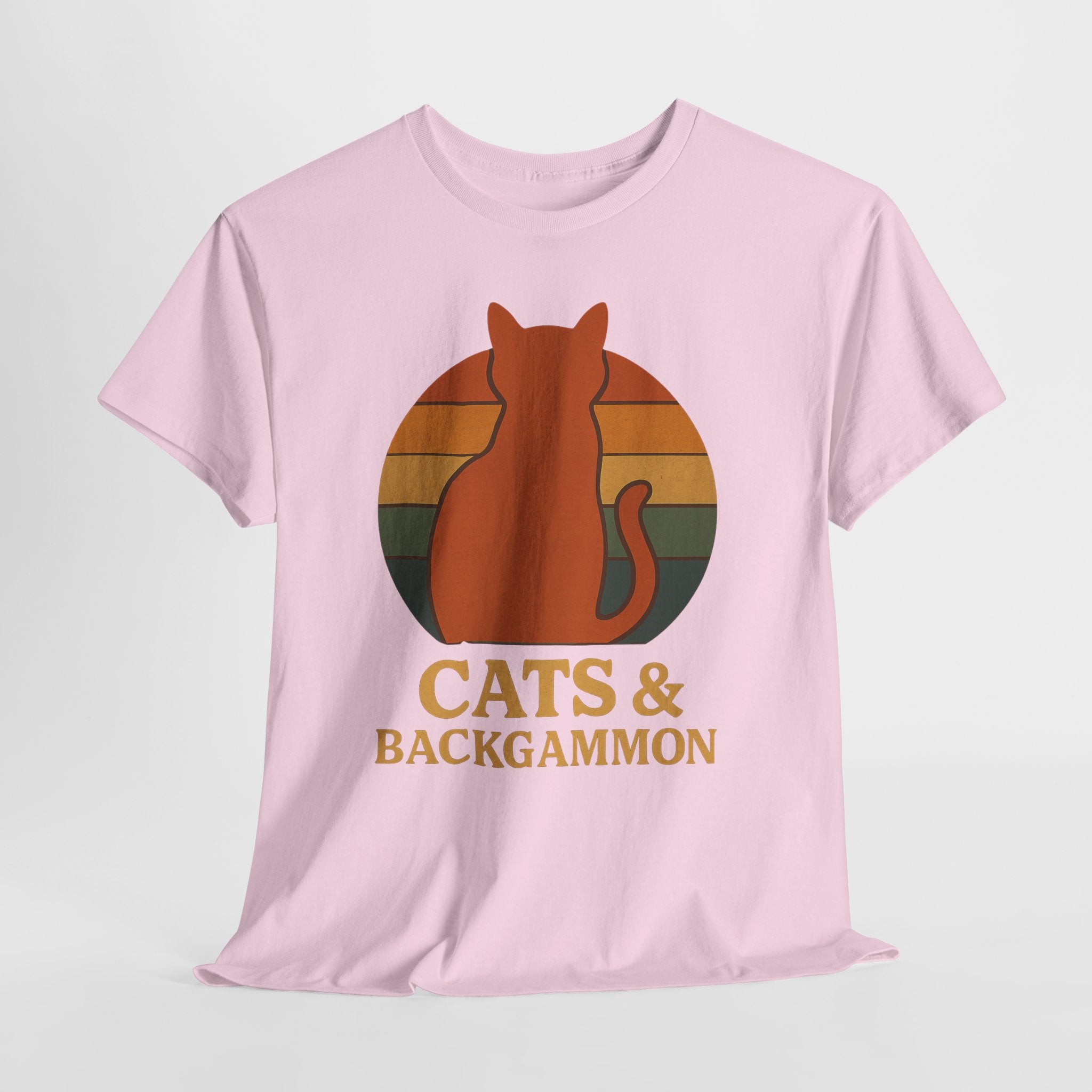 Retro Cat Silhouette Cats & Backgammon T-Shirt | Vintage Sunset Cat Tee