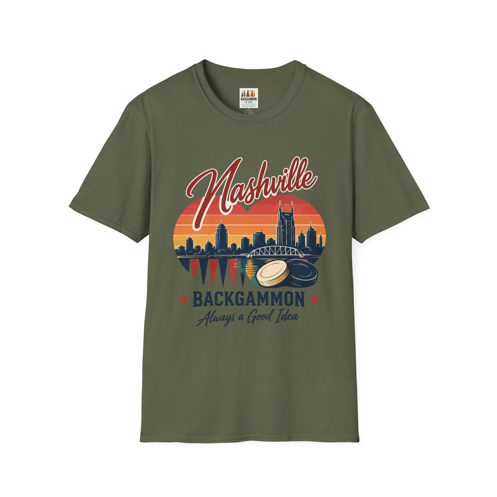 Nashville Backgammon T‑Shirt — Vintage Skyline Game Night Tee