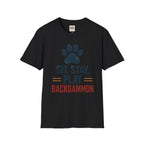 Backgammon T-Shirt — "Sit. Stay. Play Backgammon" Paw Print Tee