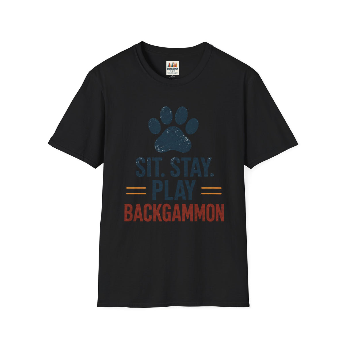 Backgammon T-Shirt — "Sit. Stay. Play Backgammon" Paw Print Tee