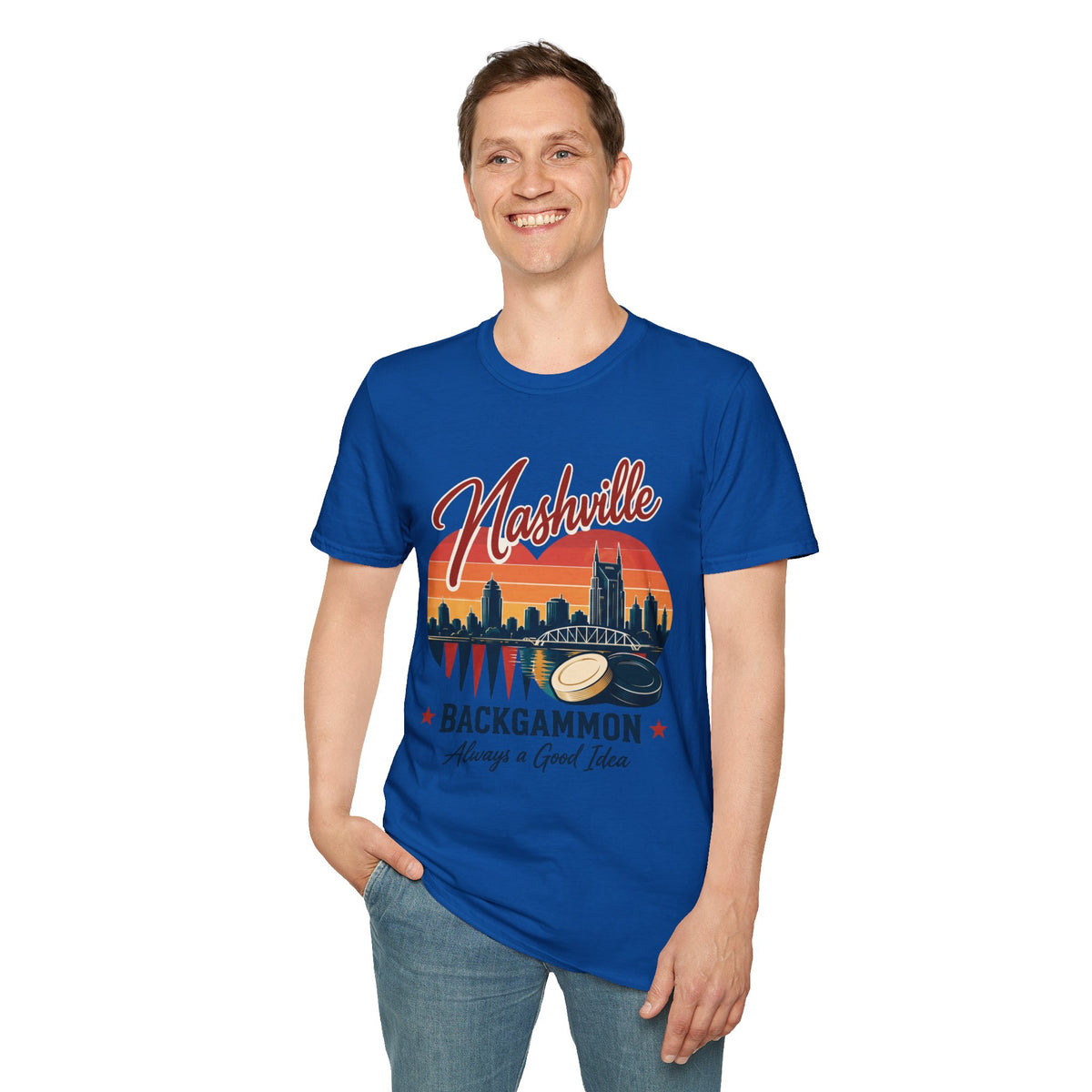 Nashville Backgammon T‑Shirt — Vintage Skyline Game Night Tee