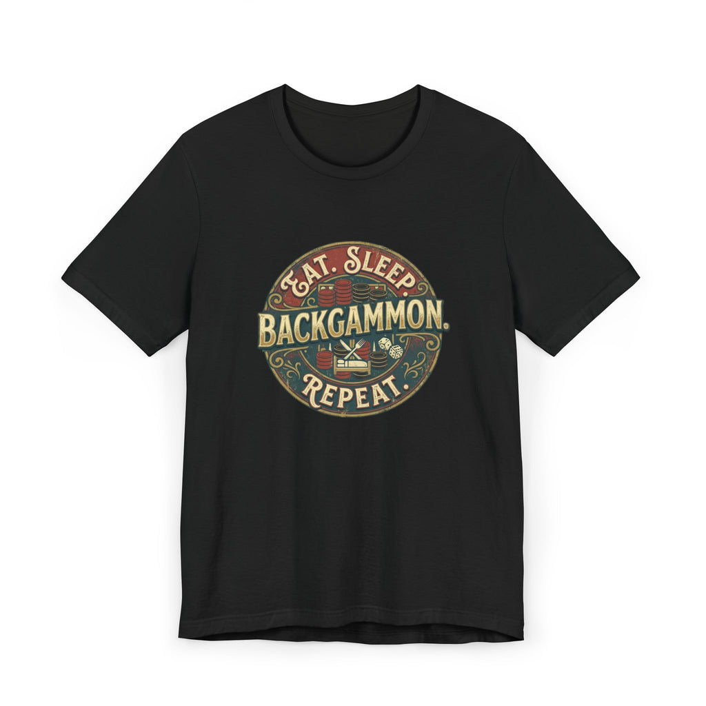 Eat. Sleep. Backgammon. Repeat. Unisex Jersey T-Shirt — Vintage Game Tee