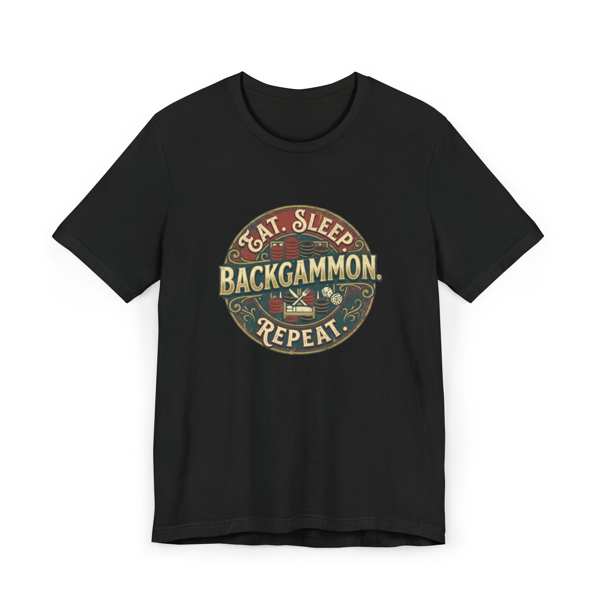 Eat. Sleep. Backgammon. Repeat. Unisex Jersey T-Shirt — Vintage Game Tee