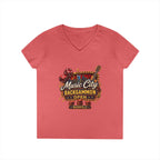 Music City Backgammon Open Ladies' V-Neck T-Shirt — Nashville Guitar & Dice Tournament Tee
