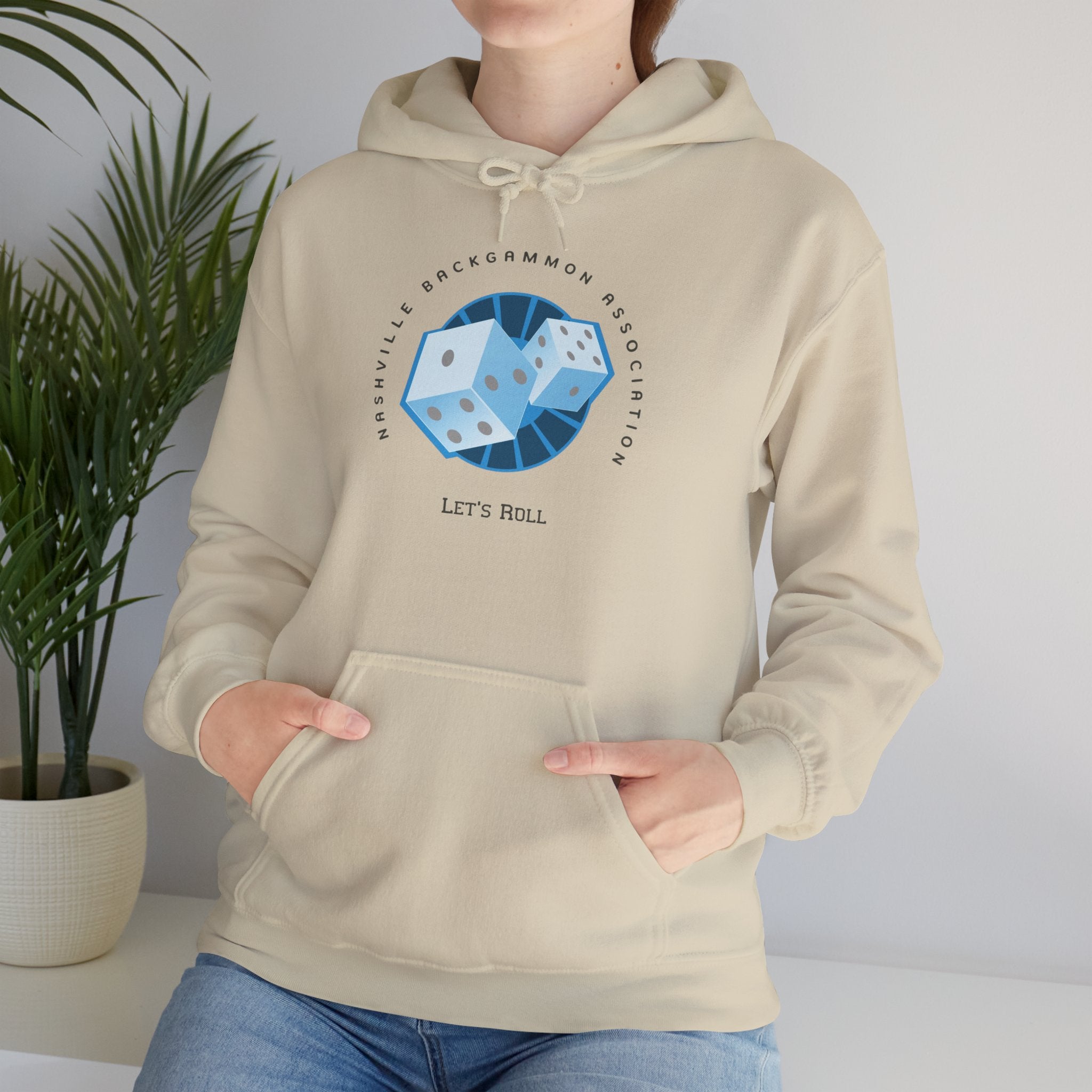 Nashville Backgammon Association Hoodie - 'Let's Roll' Blue Dice Graphic Gaming