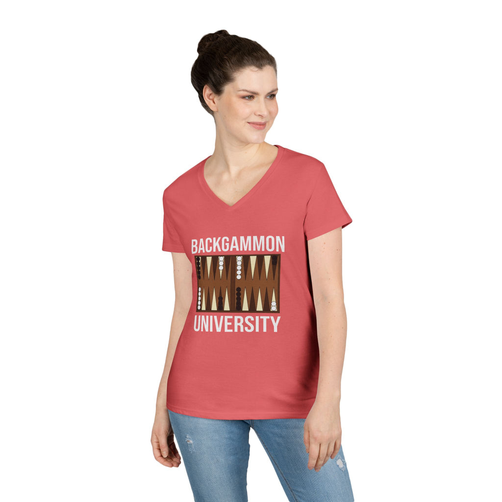 Backgammon University Ladies' V-Neck T-Shirt — Backgammon Board Graphic Tee