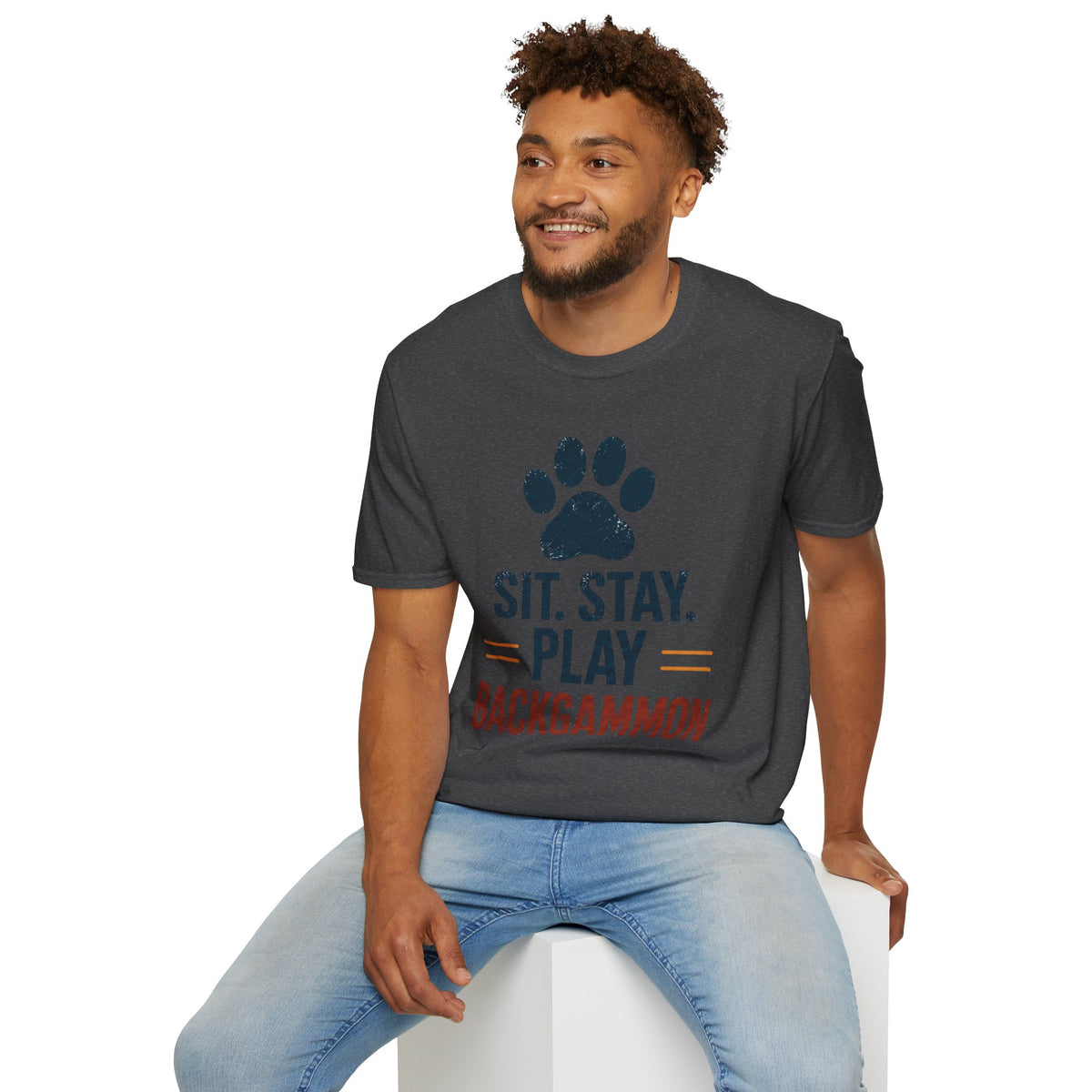 Backgammon T-Shirt — "Sit. Stay. Play Backgammon" Paw Print Tee
