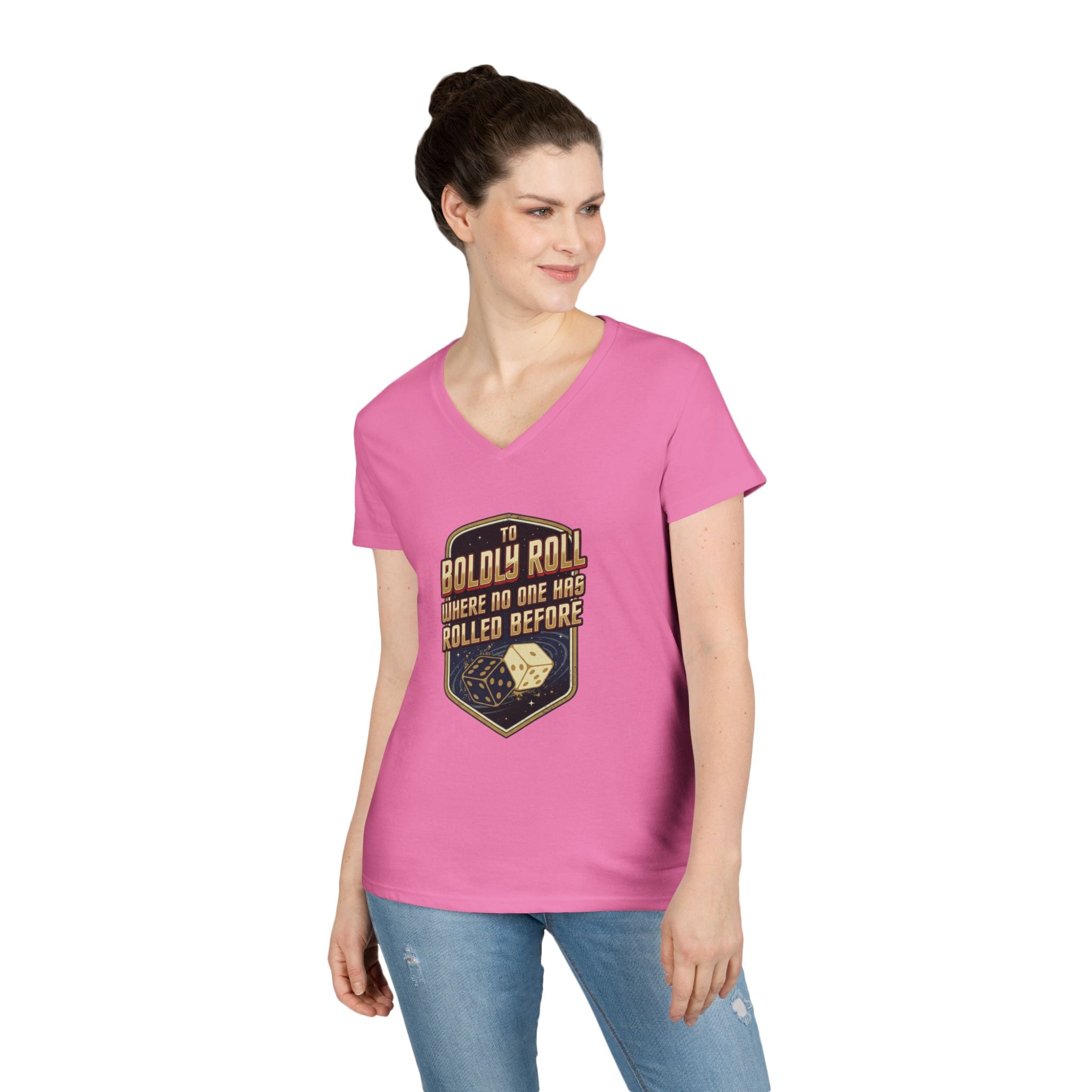 "To Boldly Roll Where No One Has Rolled Before" Ladies' V-Neck T-Shirt
