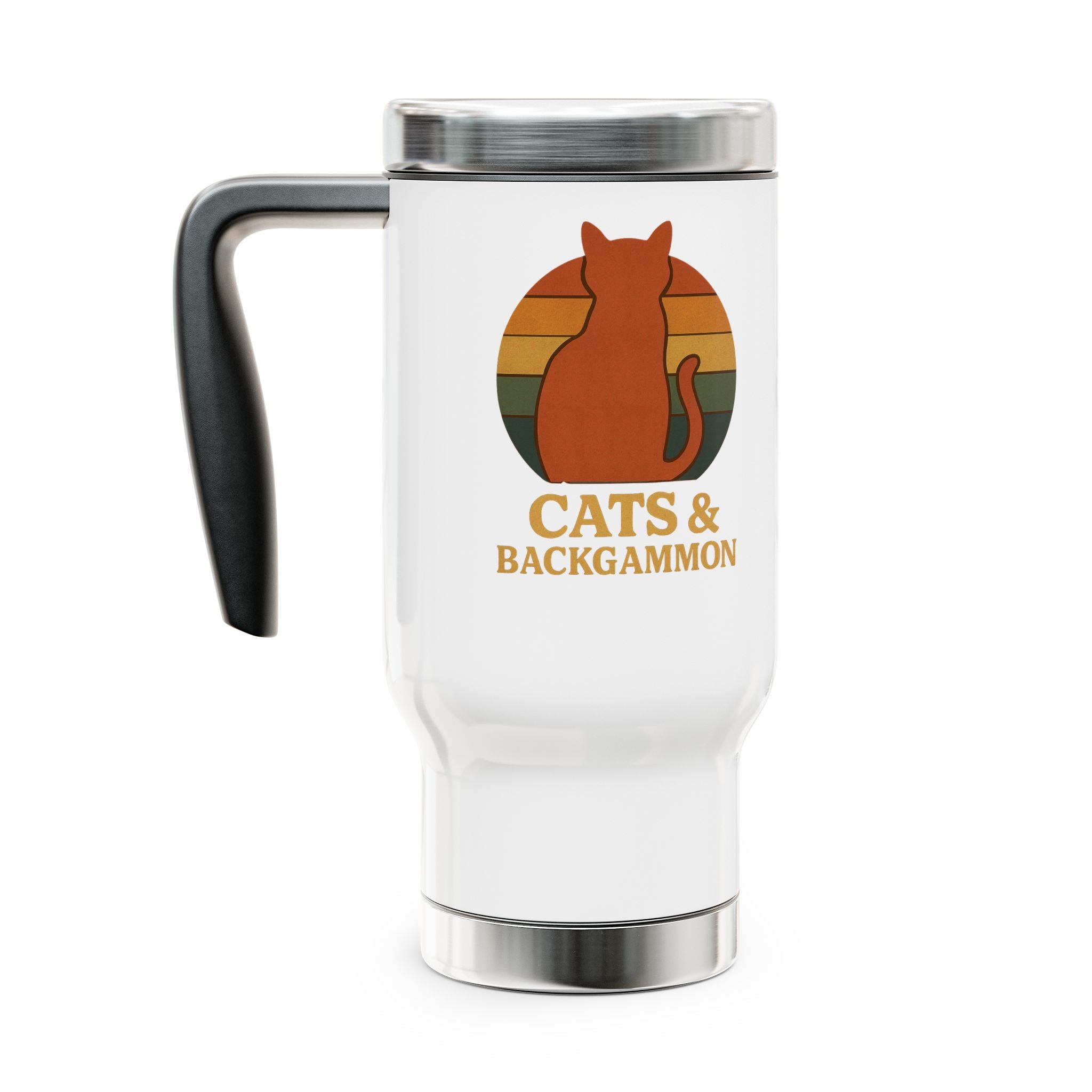 Cats & Backgammon Travel Mug | Cat Silhouette Retro Sunset