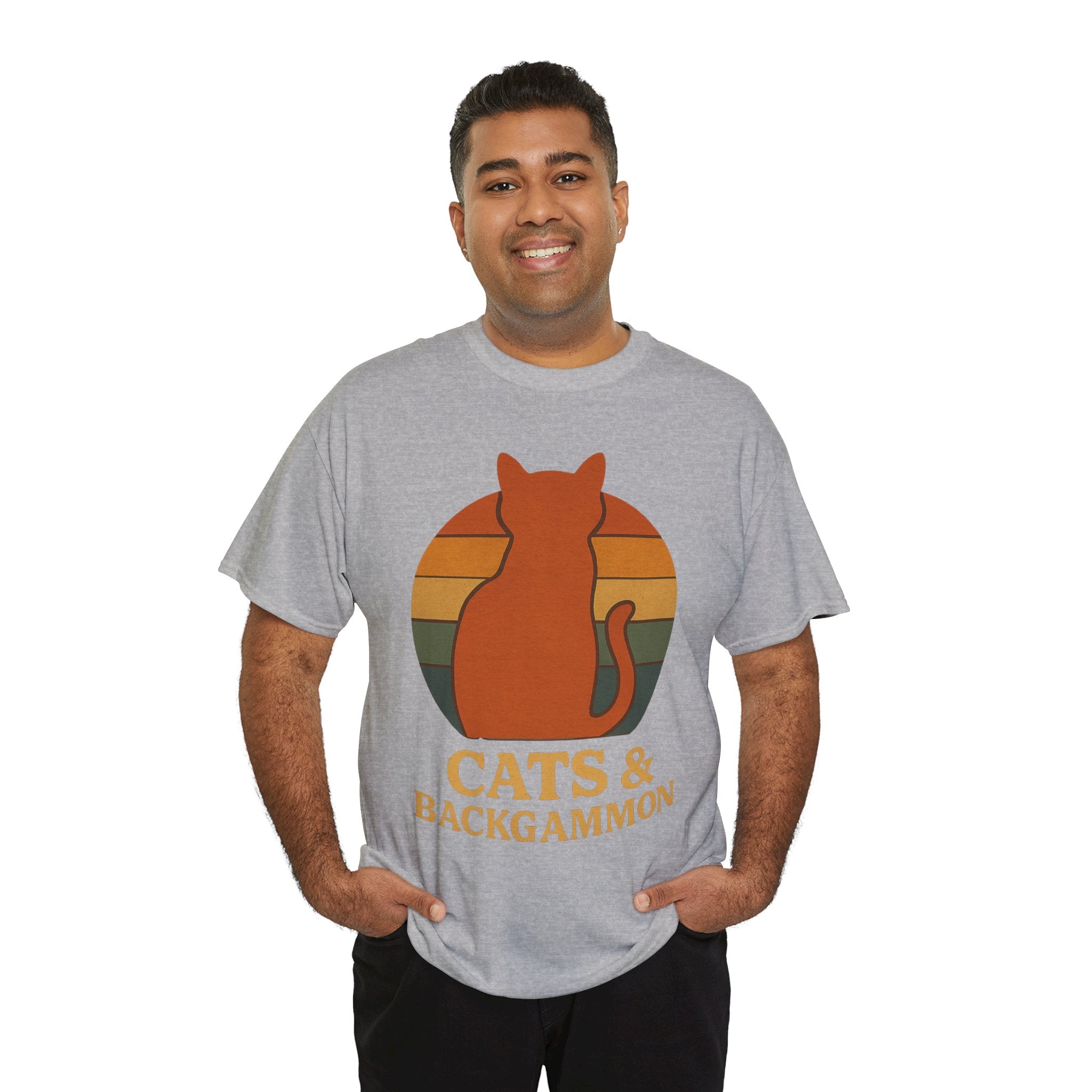 Retro Cat Silhouette Cats & Backgammon T-Shirt | Vintage Sunset Cat Tee