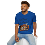 Backgammon Travel T-Shirt — "Will Travel for Backgammon" Vintage Suitcase Design