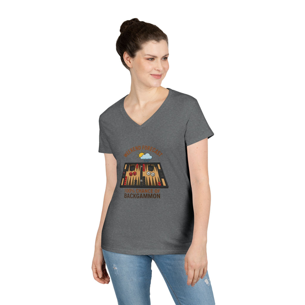 Weekend Forecast: 100% Chance of Backgammon Ladies' V-Neck T-Shirt