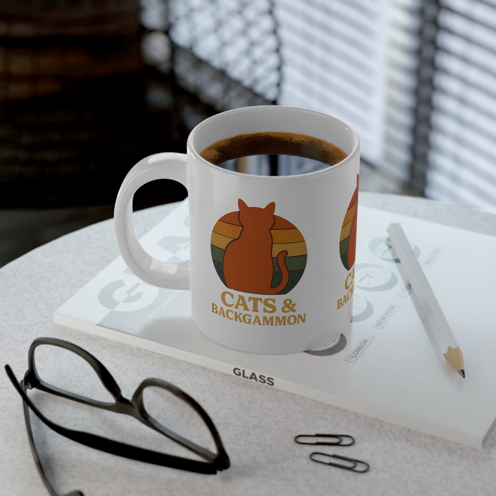 Cats & Backgammon 20oz Jumbo Mug — Retro Cat Silhouette Coffee Cup