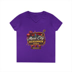 Music City Backgammon Open Ladies' V-Neck T-Shirt — Nashville Guitar & Dice Tournament Tee