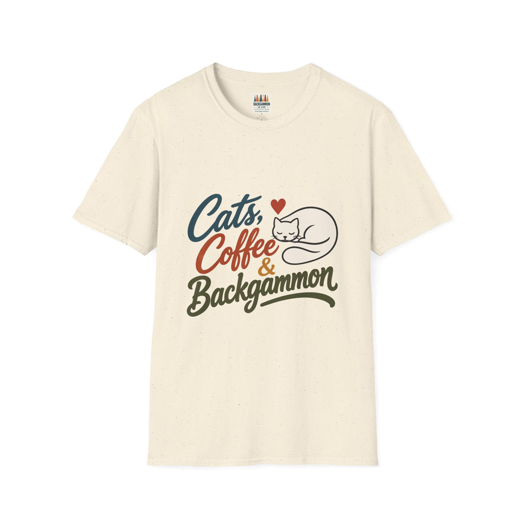 Cats, Coffee & Backgammon 2 T-Shirt — Retro Cat Lover Tee