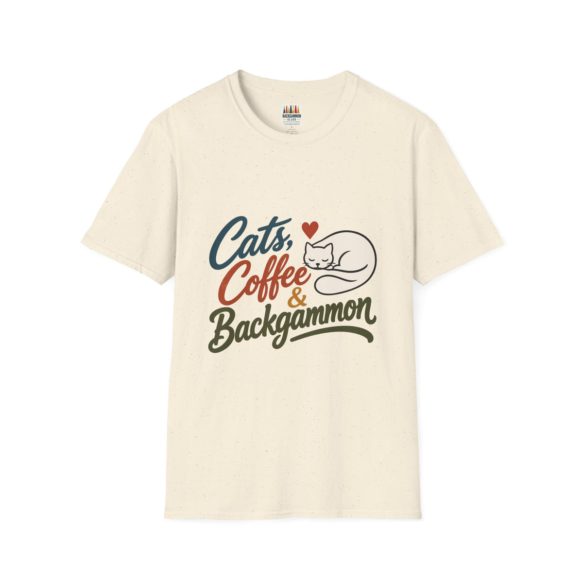 Cats, Coffee & Backgammon 2 T-Shirt — Retro Cat Lover Tee