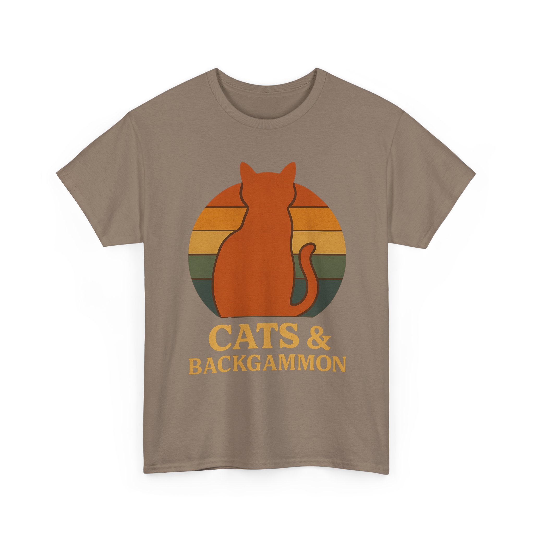 Retro Cat Silhouette Cats & Backgammon T-Shirt | Vintage Sunset Cat Tee