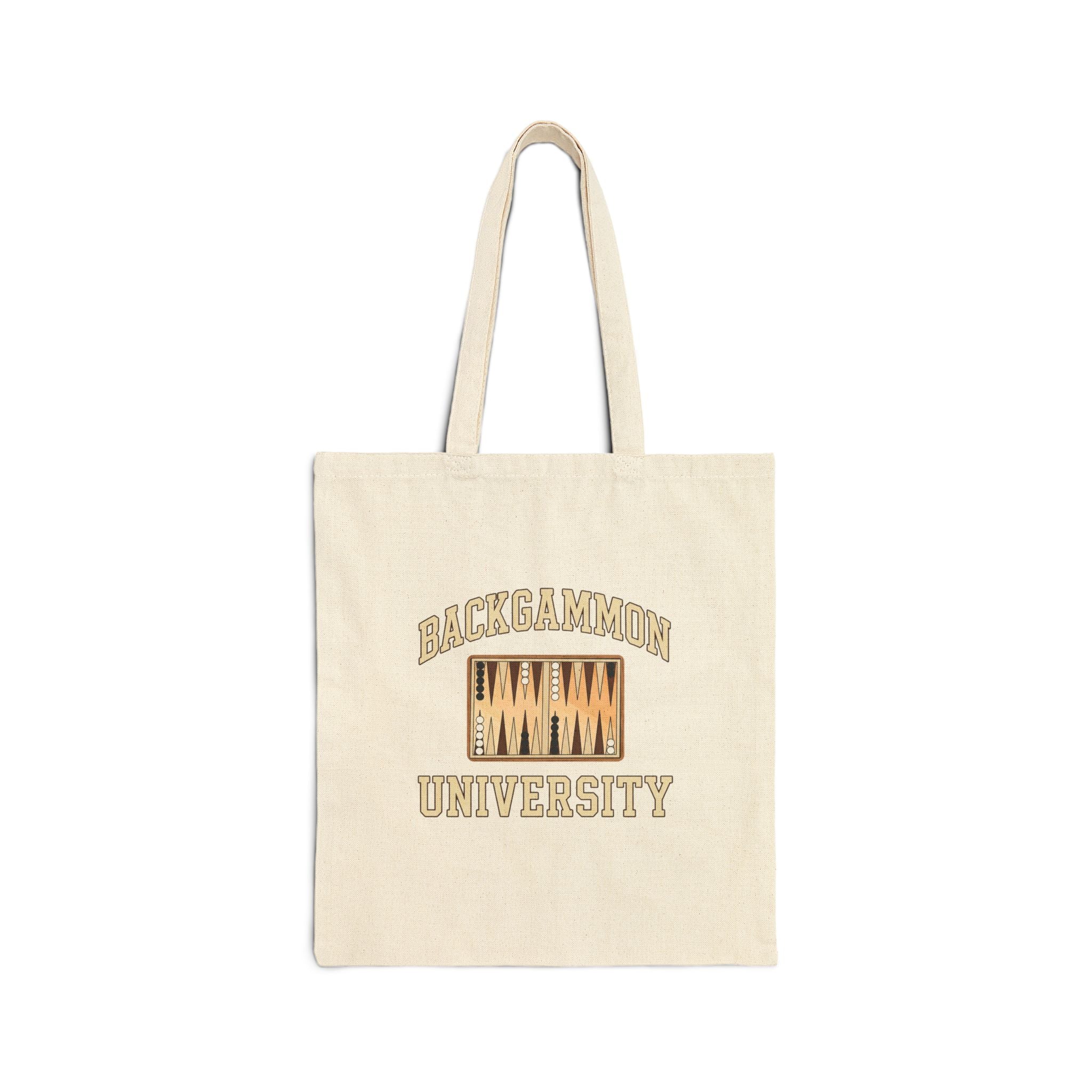 Backgammon University 2 Canvas Tote Bag — Vintage Game Night Cotton Shopper