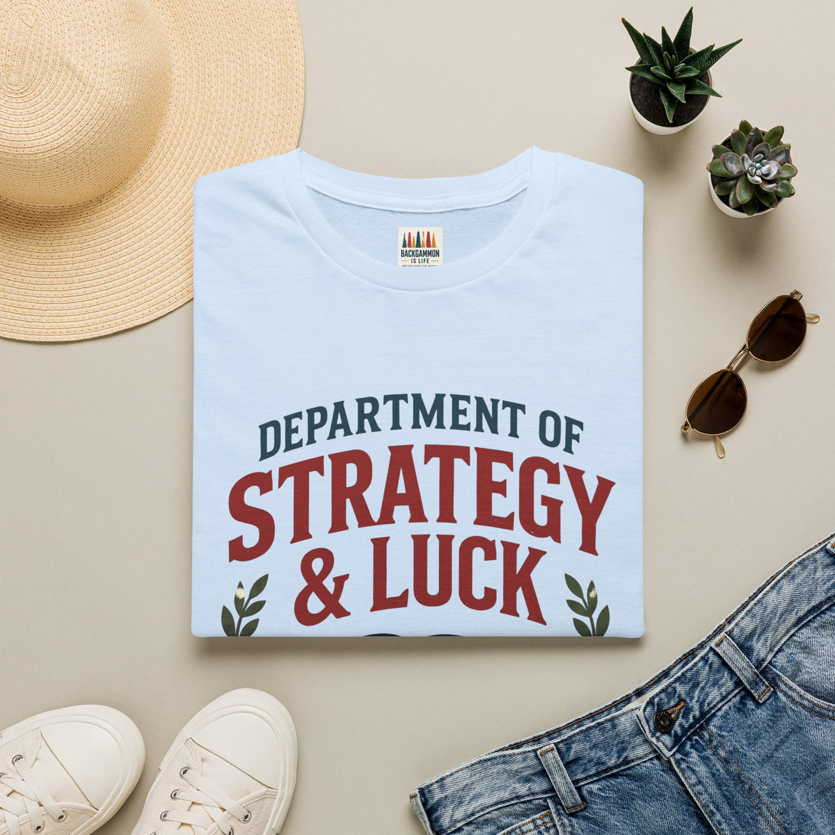 Backgammon T-Shirt — "Department of Strategy & Luck" Vintage Game Tee