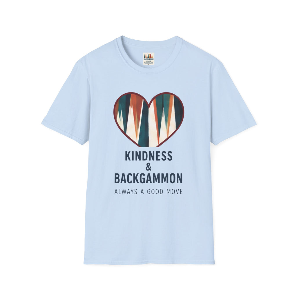 Backgammon Heart T-Shirt — "Kindness & Backgammon: Always a Good Move"
